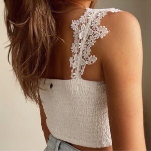 🟢Z&L WOMEN'S COSTA SOLID SMOCKED SLEEVELESS CROP TOP SIZE L WHITE